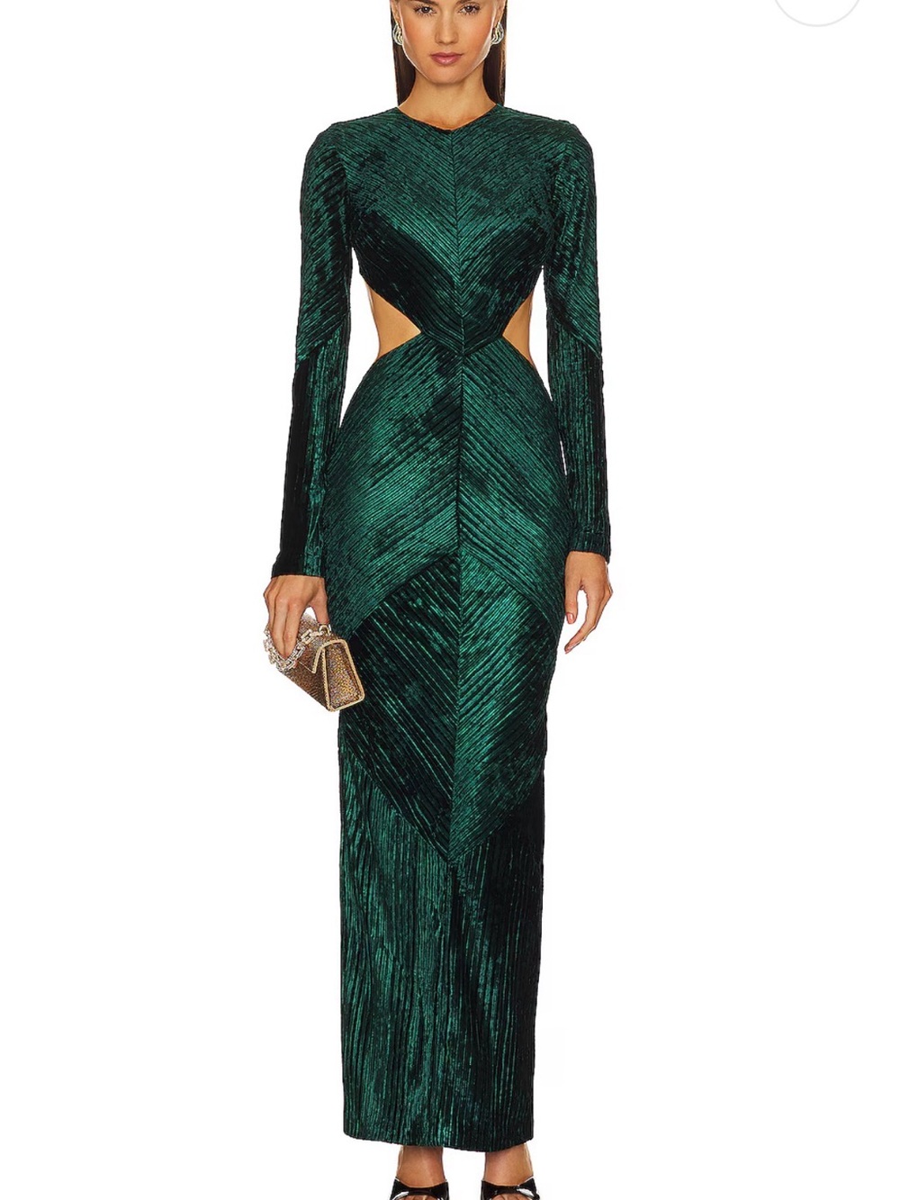 Emerald Green Long-Sleeve Cutout Maxi Dress